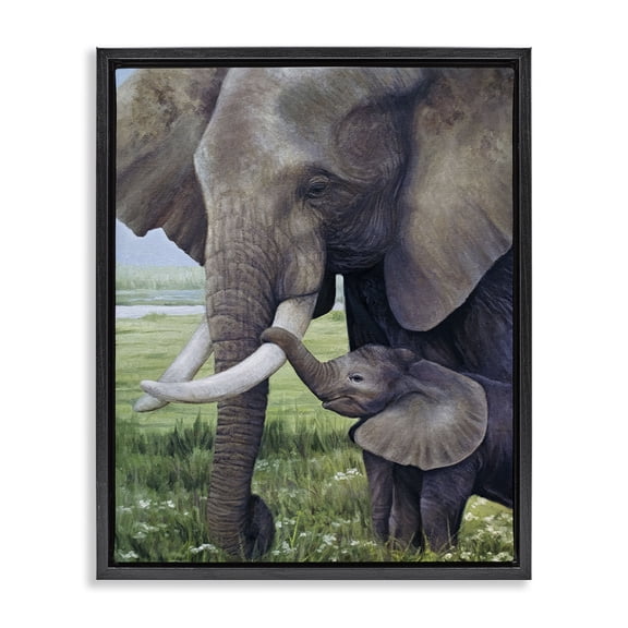 Stupell Industries Traditional Baby Elephant And Mother Black Floating Frame Canvas Art, 17 x 21, by James Corwin