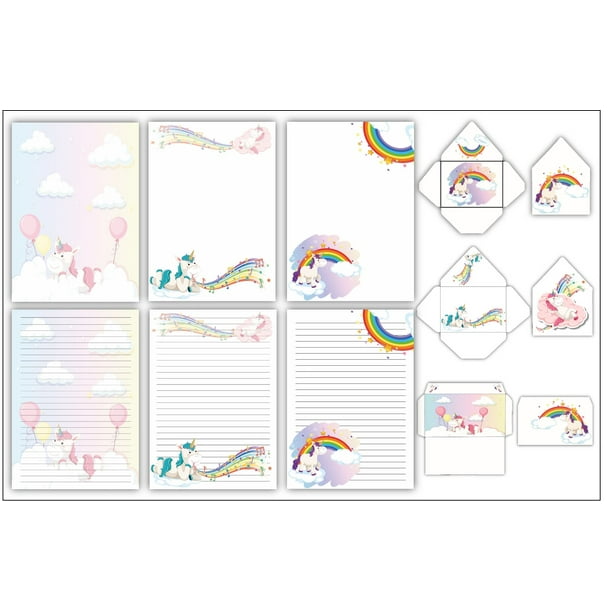 unicorn lined stationery paper and envelope set childrens art and craft 3 different designs unlimited print ready print fsp05 walmart com