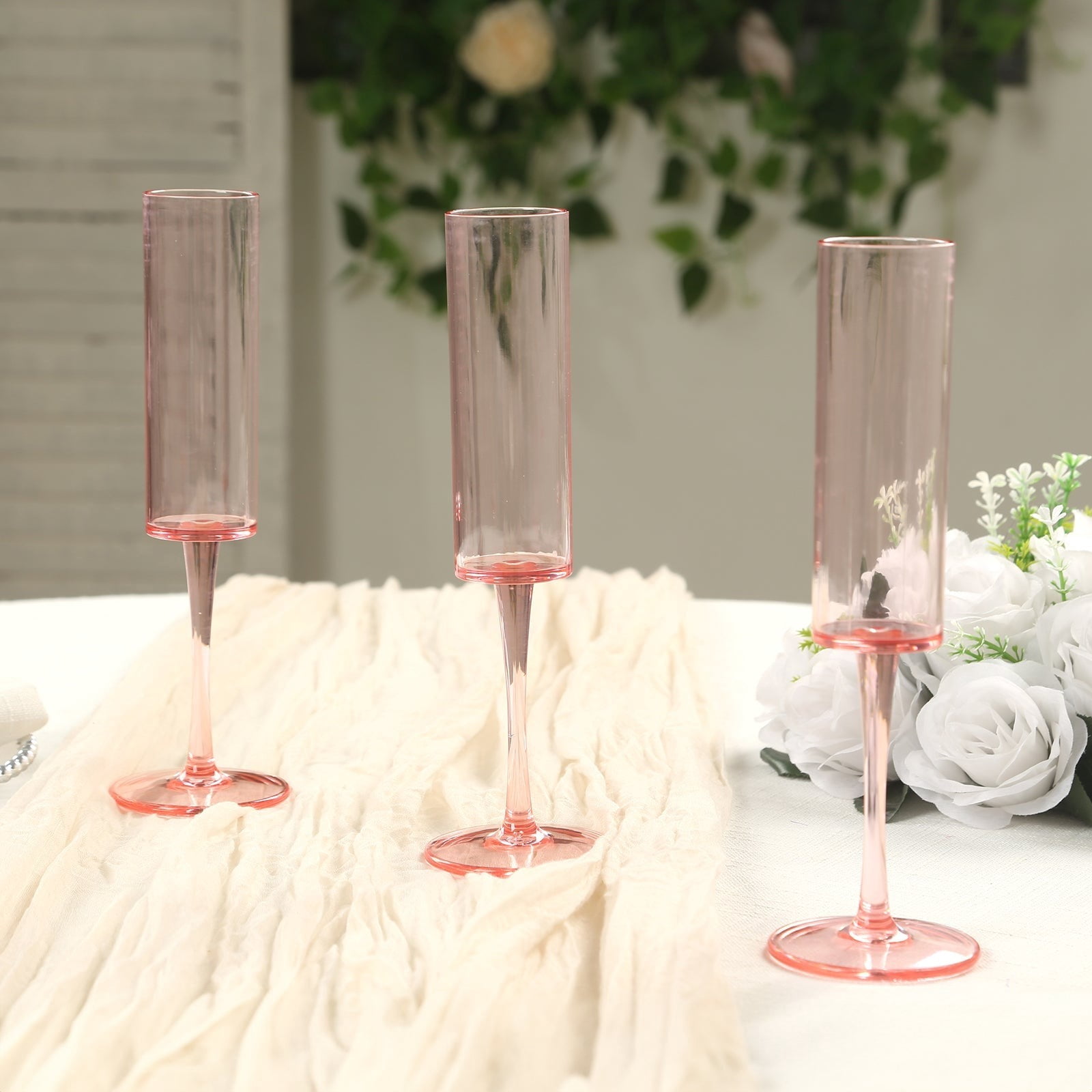 Balsa Circle 6 Blush 6 oz Cylindrical Reusable Plastic Champagne Flutes Wedding Party Events Reception Tableware Decorations Supplies