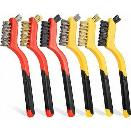 

6 wire brushes (steel brass and nylon) for cleaning welding slag and scratches wire brush with curved handle wire bristle brush rust brush