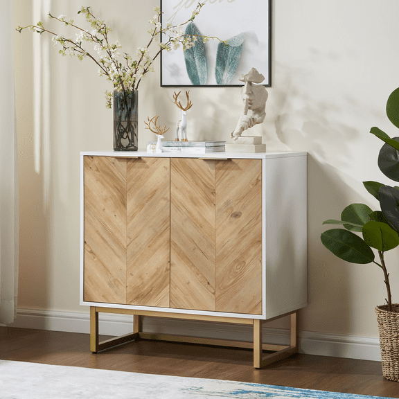 STOREADY Storage Cabinet with Adjustable Shelf, Kitchen Cupboard Sideboard for Entryway, Dining Room, Living Room and Kitchen, Gold and White