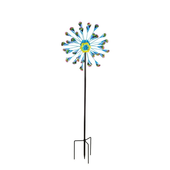 Evergreen 75"H Wind Spinner, Blue and Purple Calla Lilies, 11'' x 24'' x 74.8'' inches.