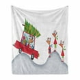 thumbnail image 1 of Christmas Soft Flannel Fleece Throw Blanket, Reigndeer Family Father in Retro Red Car and Tree Kids Doodle Drawing Artwork, Cozy Plush for Indoor and Outdoor Use, 50" x 60", Grey White, by Ambesonne, 1 of 6