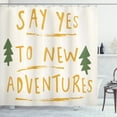 thumbnail image 1 of Adventure Nursery Shower Curtain, Say Yes to New Adventures Message with Dashed Stripes, Fabric Bathroom Set with Hooks, 69W X 75L Inches Long, Forest Green and Pale Coffee, by Ambesonne, 1 of 3