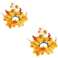 thumbnail image 2 of 2 Pack Fall Candle Rings Wreaths with Artificial Maple Leaves, Pumpkins & Berries for Thanksgiving Table Centerpiece, Autumn Pillar Candle Holder Decor, 1Pack E, 2 of 7