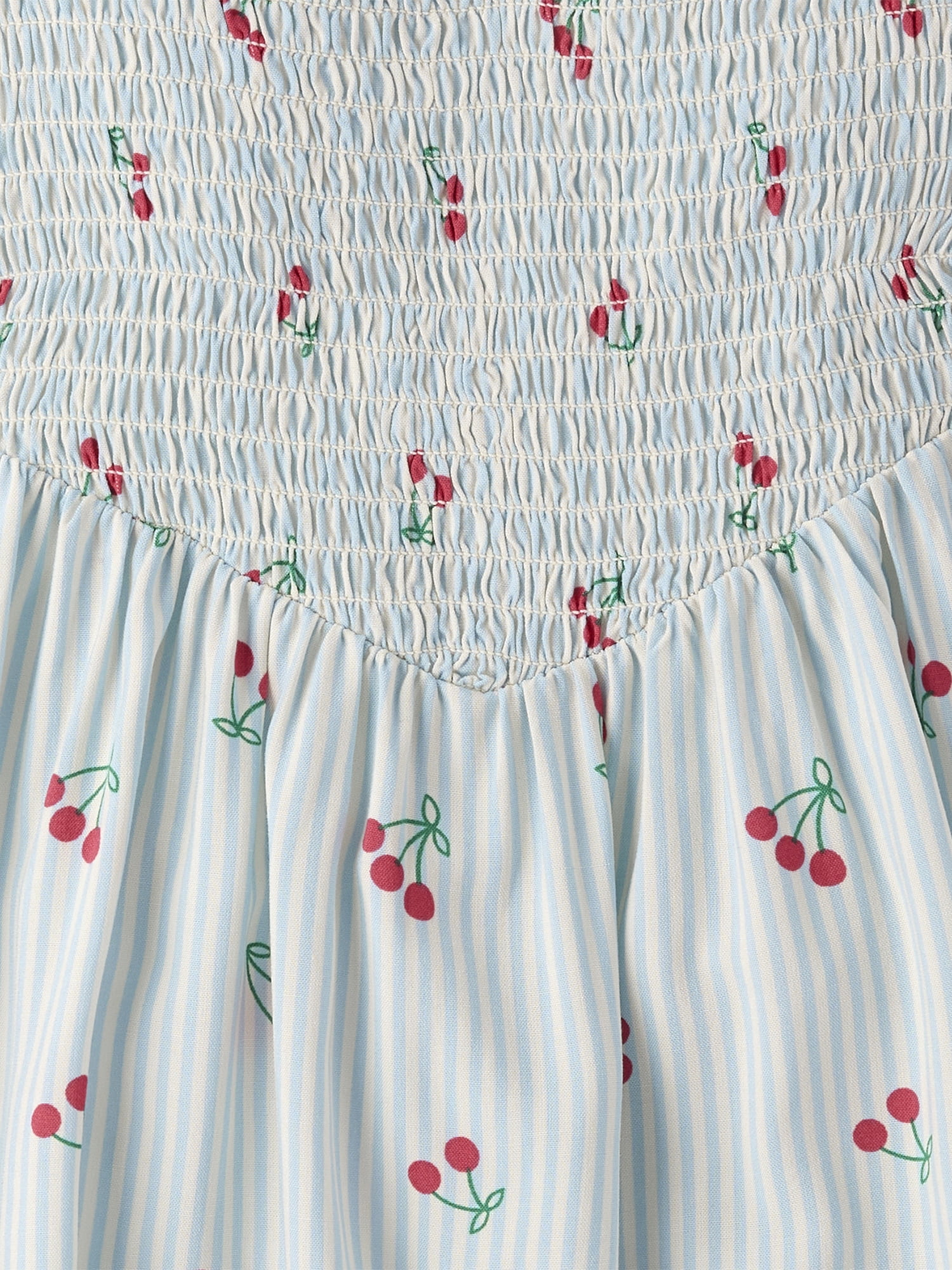 The Children's Place Girls Short Sleeve Striped Cherry Smocked V-Waist Dress, Sizes XS-XXL