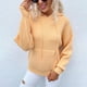 thumbnail image 3 of Sudadera con capucha informal con cordón para mujer, sudadera de punto de manga larga de color puro, Tops con bolsillo, color marrón claro L, 3 of 6