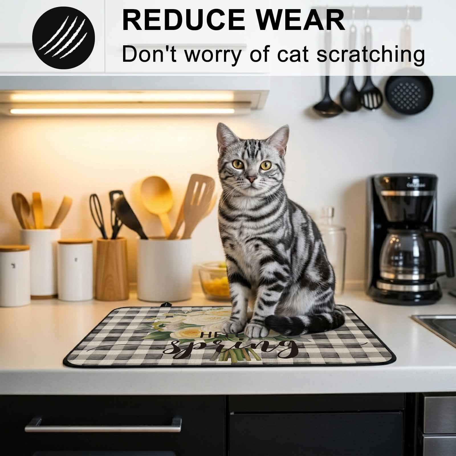 Spring Floral Stove Top Cover for Electric Stove, Heat-proof & Non Slip Glass Top Stove Cover Protector, Black White Plaid Summer Botanical Flowers Kitchen Flat Cooktop Rubber Mat 24x21 Inches
