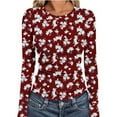 thumbnail image 2 of Sexlip Womens Floral Printed Blouse Long Sleeve Round Neck Design Soft Fabric Relaxed Silhouette for Daily Lounge Red XL, 2 of 6
