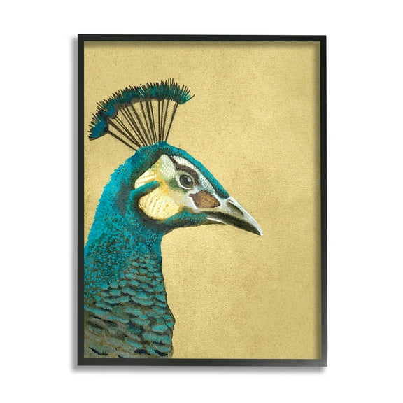 Stupell Industries Peacock Looking Right Animals & Insects Painting Black Framed Art Print Wall Art, 11 x 14