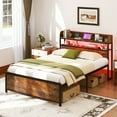thumbnail image 4 of Coatway Full Bed Frame with LED Lights Power Outlets Storage Headboard Metal Slat Support, 4 of 9