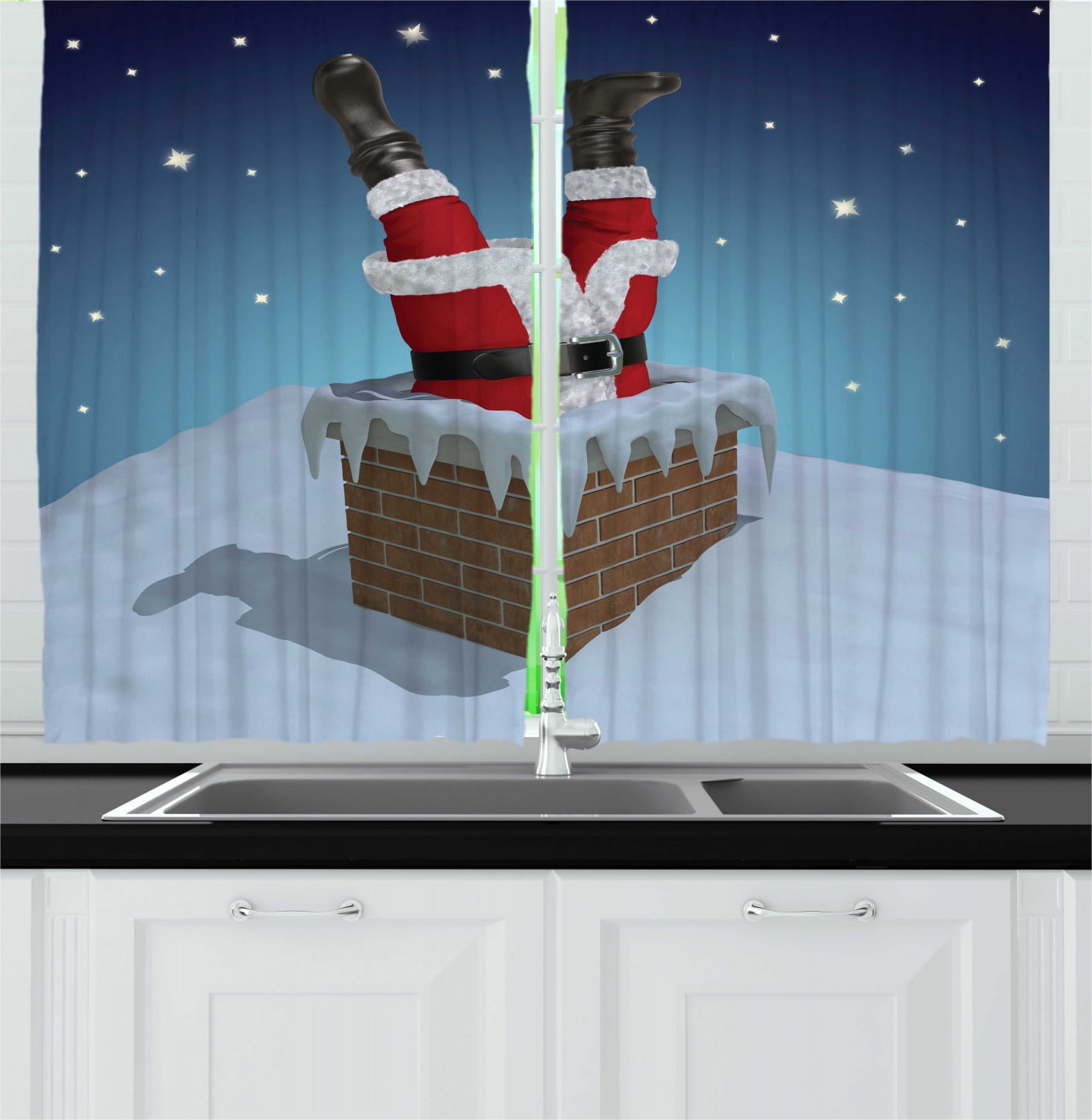 Santa Curtains 2 Panels Set Father Christmas Stuck In The Chimney On Snow Covered Rooftop And Starry Night Sky Window Drapes For Living Room Bedroom 55w X 39l Inches Multicolor By Ambesonne