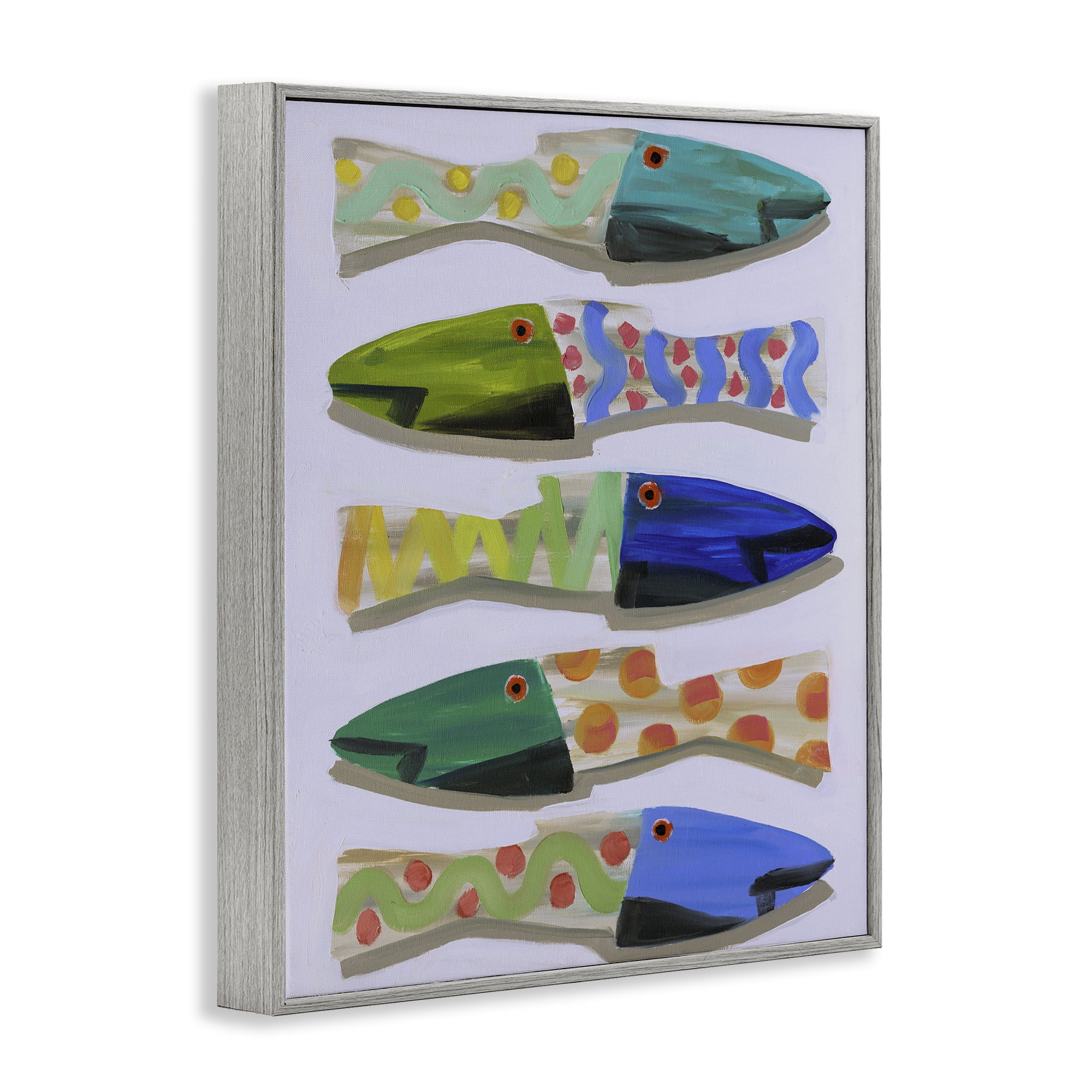 Stupell Industries Wooden Fish Designs Animals & Insects Painting Gray Framed Art Print Wall Art, 16 x 20