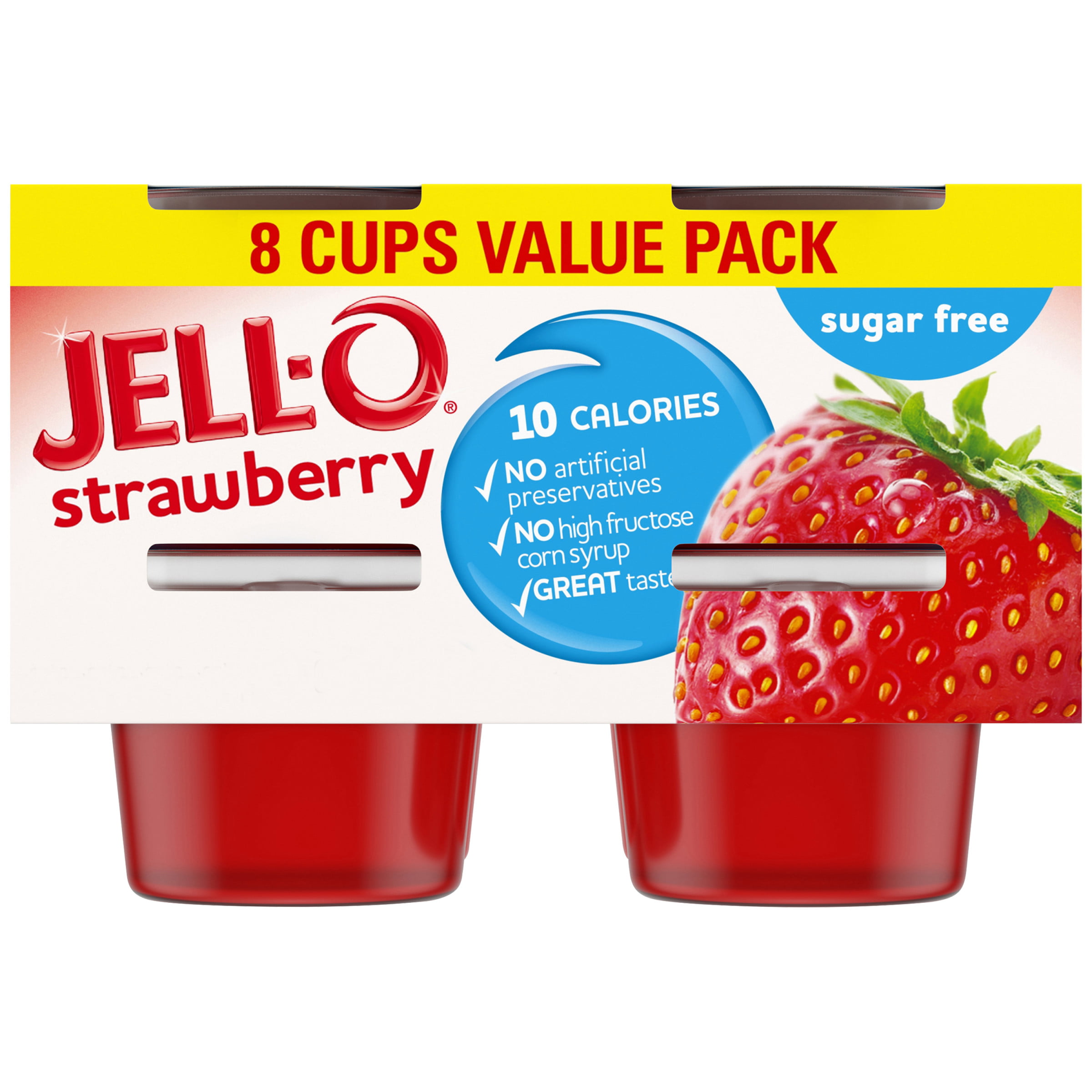 Jell-O Strawberry Sugar Free Ready-to-Eat Gelatin Snacks Value Pack, 8 ...