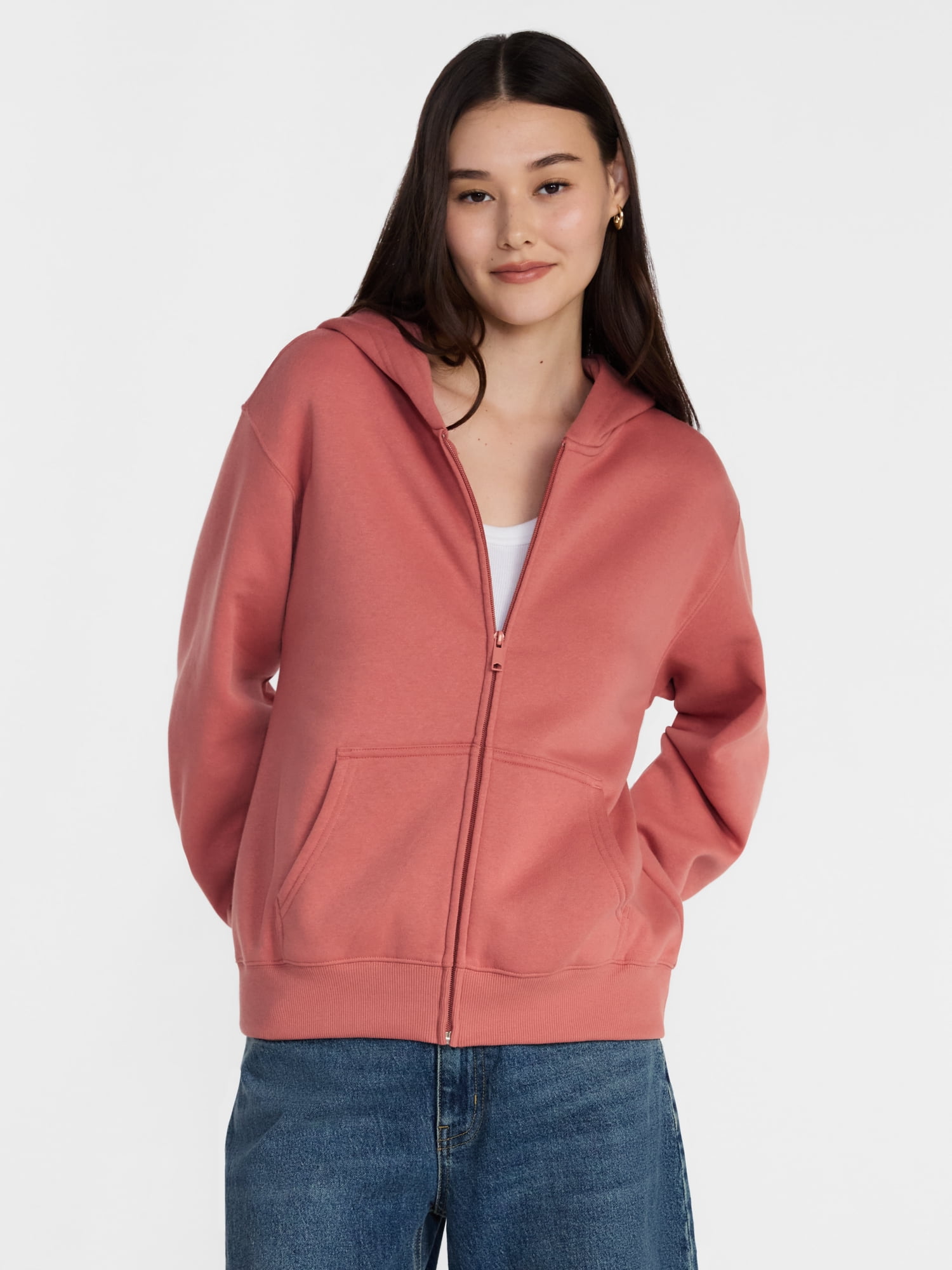 Scenario Women's and Women's Plus Zip Front Fleece Hoodie Jacket, Sizes XS-4X
