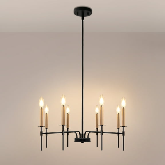 YANSUN 8 Light Modern Farmhouse Black and Gold Chandelier for Dining Room Over Table,Hanging Ceiling Candle Chandeliers