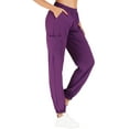 thumbnail image 4 of Minty Mint, Women's, Solid Stretch Medical Uniform Scrub Set V Neck Top Cargo Tapered Jogger Pants, Purple, L, 4 of 5