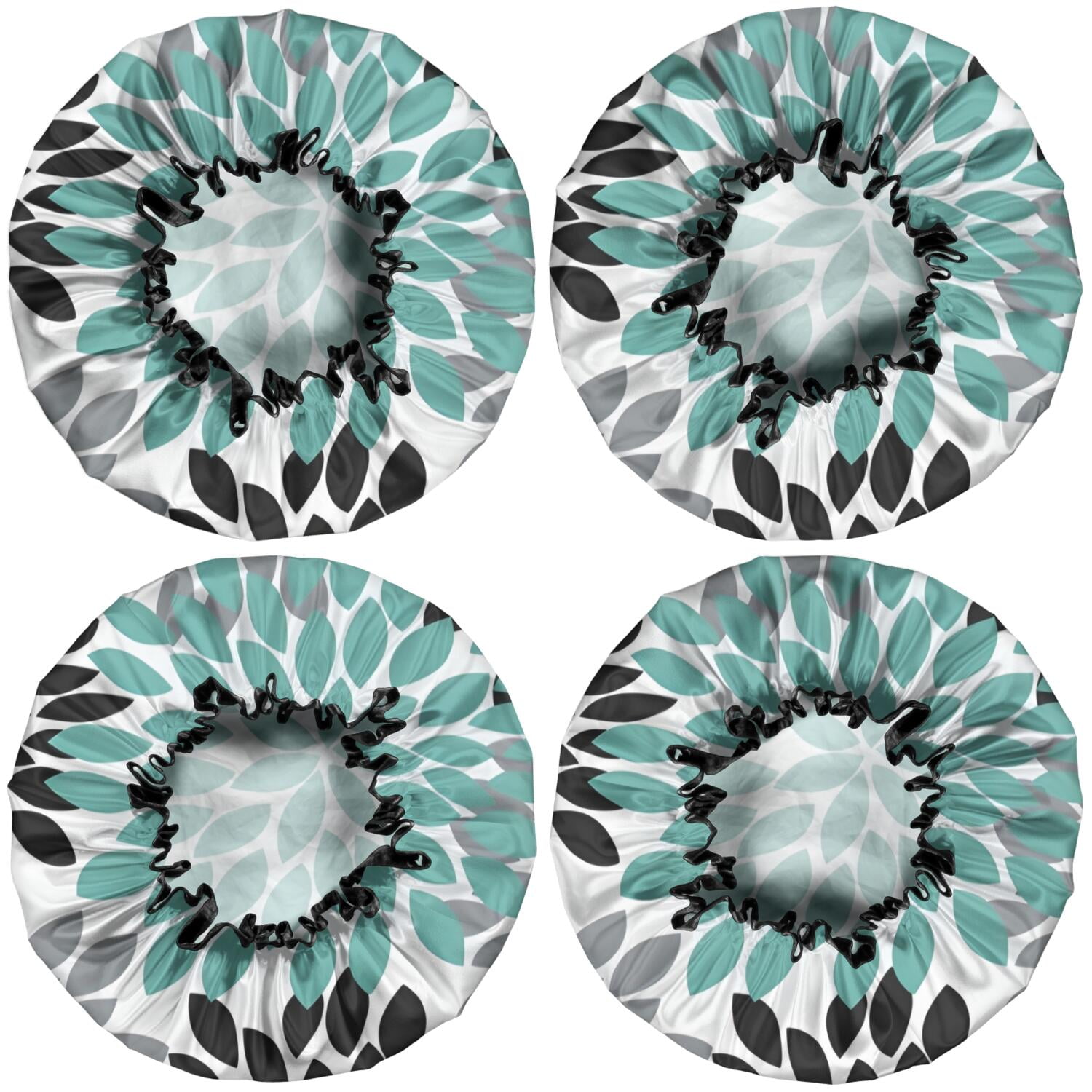 Shower Caps,Simple Petal Shaped Geometric Floral Pattern Waterproof Shower Cap for Women 4 Pieces,Double Reusable Hair Cover for Shower PEVA Elastic Stretch Hem
