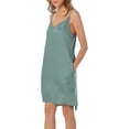 thumbnail image 4 of Amazhyu 100% Linen V Neck Spaghetti Strap Sleeveless Summer Causal Dresses with Slit for Women, 4 of 8