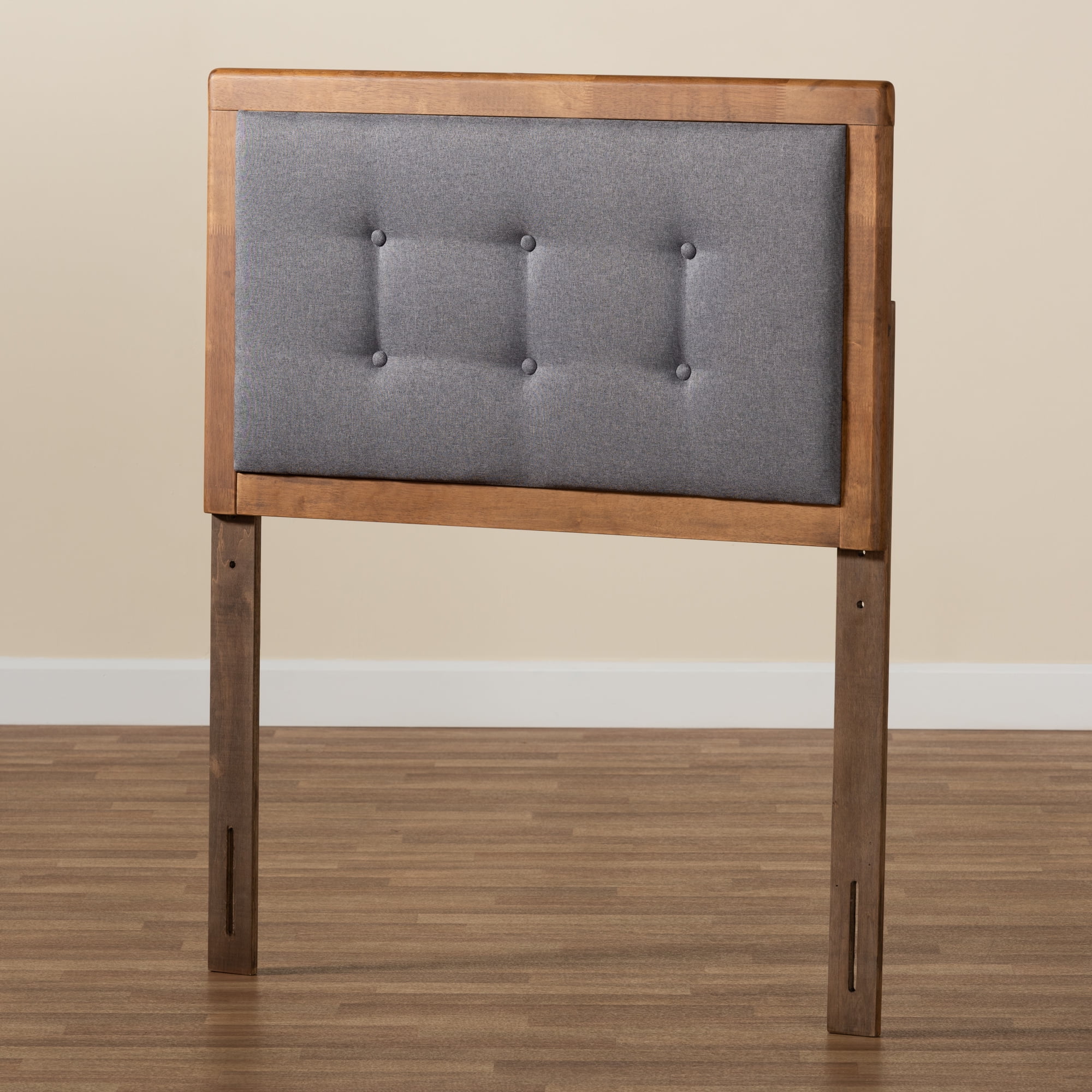 Baxton Studio Sarine Mid-Century Wood Tufted Upholstered Headboard, Twin, Dark Grey/Walnut