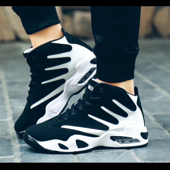 Men's autumn and winter basketball shoes men's sports shoes high blue shoes black and white