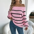 thumbnail image 2 of GBSYEWXS Sweaters For Women Outdoor Comfortable Pullover Long Sleeve Boat Neck Striped Print Pink Sweater, 2 of 6