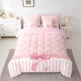 thumbnail image 2 of jejeloiu Chic Dots Bowknot 7-Piece Twin Bedding Sets,Cute Cartoon Crown Bedding Comforter Set,Pink Ribbon Bowtie Sheet Sets For Kids,Breathable Home Decor Reversible, 2 of 8
