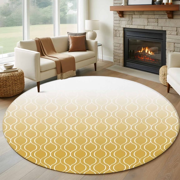 Morocco Yellow Round Rug 5ft Washable Circle Kitchen Rugs Non Slip Geometric Abstract Plaid Gradient Large Area Rug Indoor Floor Carpet for Bedroom Living Room Home Office Dining Room Nursery