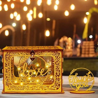 Gold Mirror Wedding Card Box With Lock,Safe,Elegant,Sturdy,Easy to