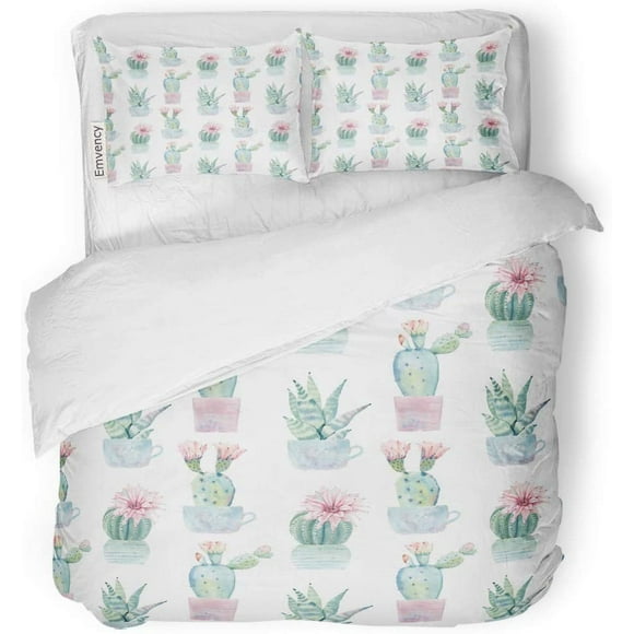 POGLIP 3 Piece Bedding Set West Watercolor Saguaro Cactus It Perfect Arizona Bloom Blooming Cacti Flower Twin Size Duvet Cover with 2 Pillowcase for Home Bedding Room Decoration