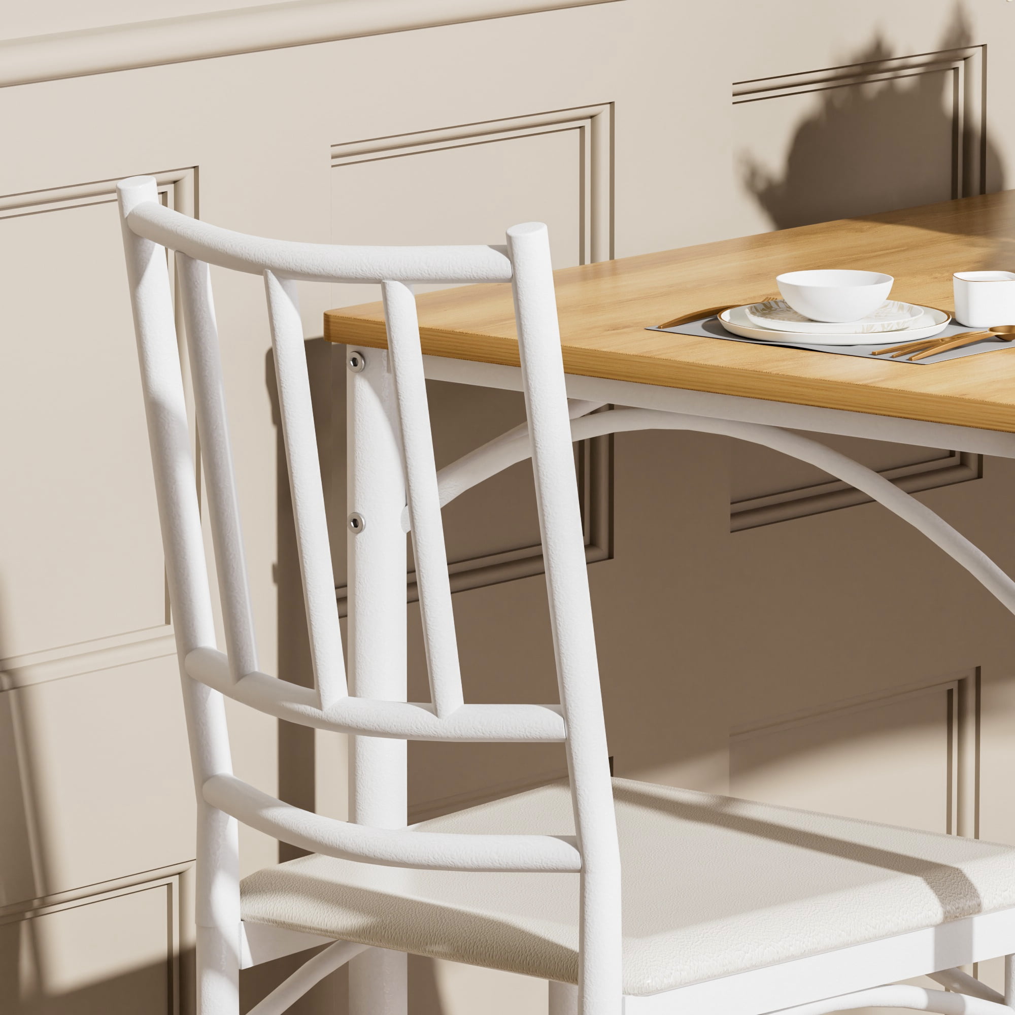 Aukfa 5-Piece Industrial Dining Table Set for 4, Kitchen Table and Chairs with PU Cushioned Seats, Natural