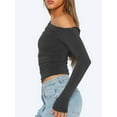 thumbnail image 2 of Women'S Casual Long Sleeve Boat Neck Off Shoulder Slim Fit Crop Top Going Out Blouses Y2K Tight Shirts Dark Gray XL, 2 of 5