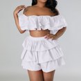thumbnail image 1 of Top corto de mujer + Pantalones cortos Top sexy con volantes dulce + Pantalones cortos con gradas Ropa de playa de fiesta sólida FLhrweasw Nuevo, 1 of 7
