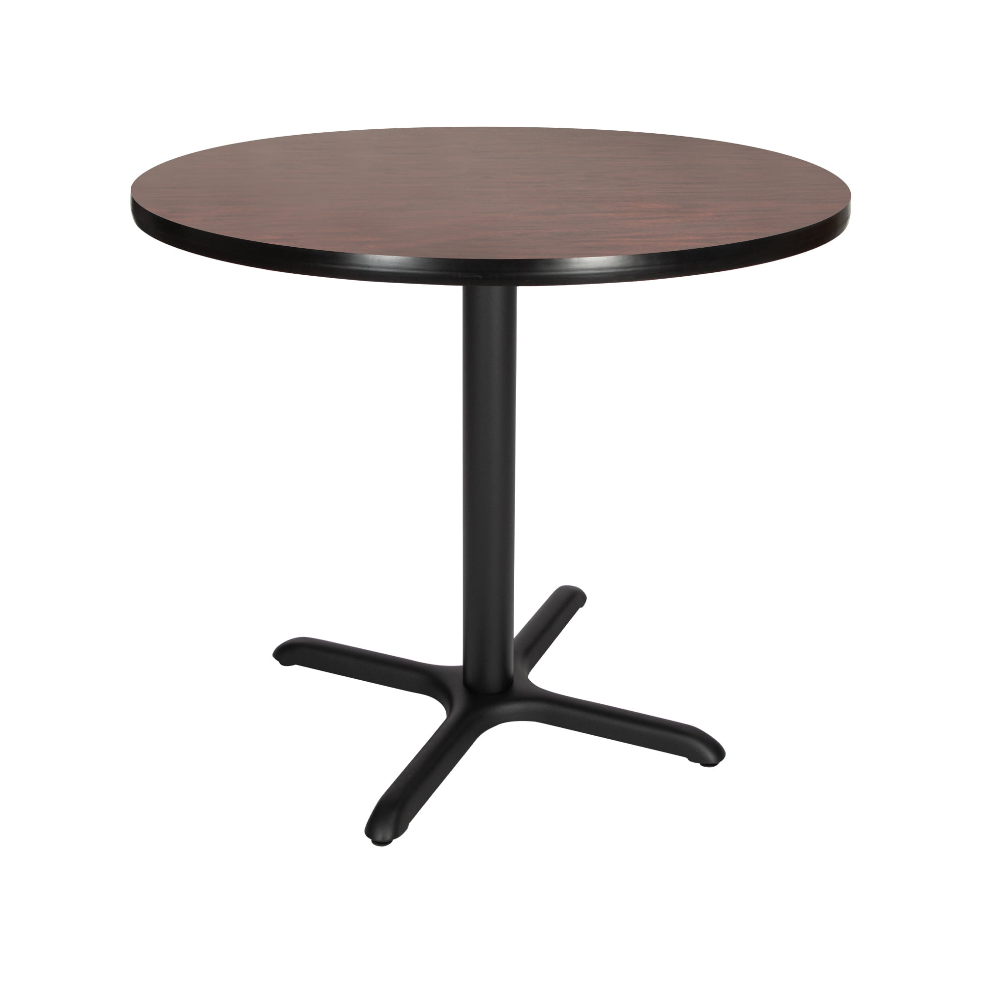 Hampden Furnishings Bennet Collection Steel Frame 36" Round Top, X Base, 30" Height Cafe Table, Black Frame/Mahogany Top