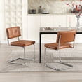 thumbnail image 3 of Zesthouse 19.3″Mid-Century Modern Dining Chairs Set of 2, Faux Leather Upholstered Kitchen Chairs with Back and Chrome Legs, Armless Side Chairs for Kitchen & Dining Living Room, Brown, 3 of 11