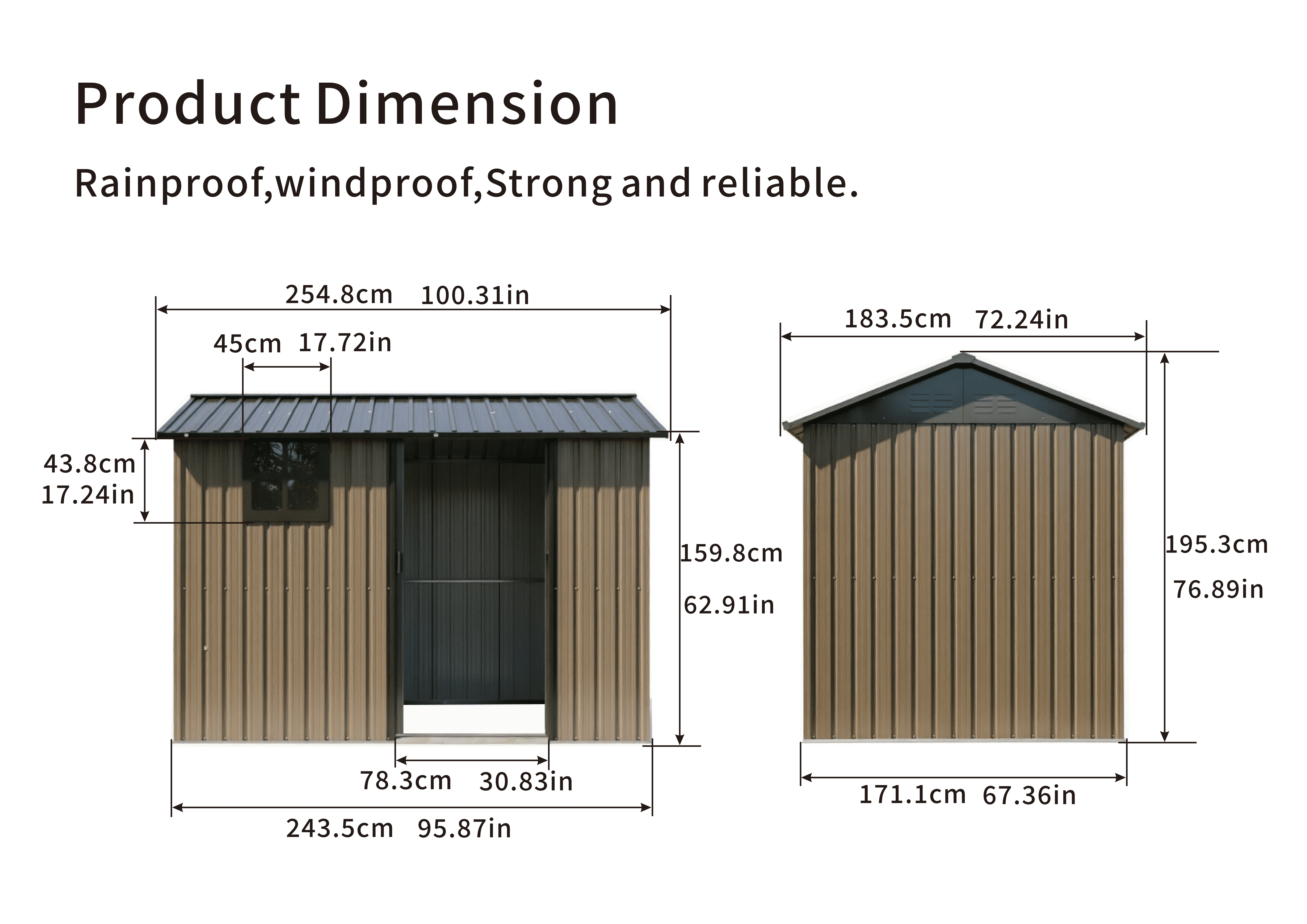 Mintazer 8×6ft Metal Outdoor Storage Shed with Lockable Sliding Doors & Window, Weatherproof Garden Tool Shed, Brown