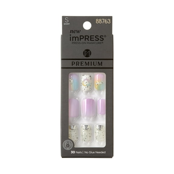KISS imPRESS Premium Short Square Press-On Nails, Glossy Purple, 30 Pieces