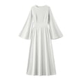 thumbnail image 5 of Women's Crew Neck Bell Sleeve Maxi Dress, Solid Loose Straight Mid Waist Floor-Length Casual Vacation Dress White L(L), 5 of 5