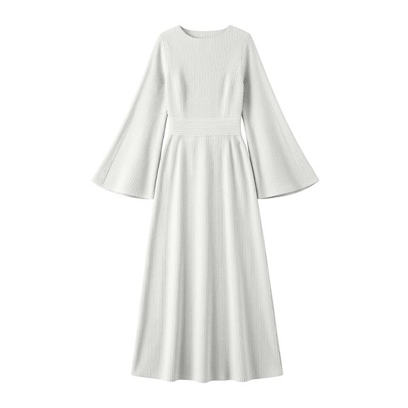 Squevariel Maxi Dress for Women Casual Tummy Control Long Sleeve Dress Solid Color Round Neck Dress