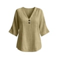 thumbnail image 7 of LEKWK Linen Tops for Women 3/4 Sleeve V Neck Casual Shirts Lightweight Loose Fit Solid Comfy T-Shirt Summer Travel Vacation Outfits, 7 of 7