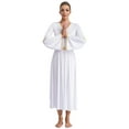 thumbnail image 3 of iiniim Women's Angel Costume Gold Trim Long Sleeve Tunic Gown Worship Praise Dance Dress White XL, 3 of 7