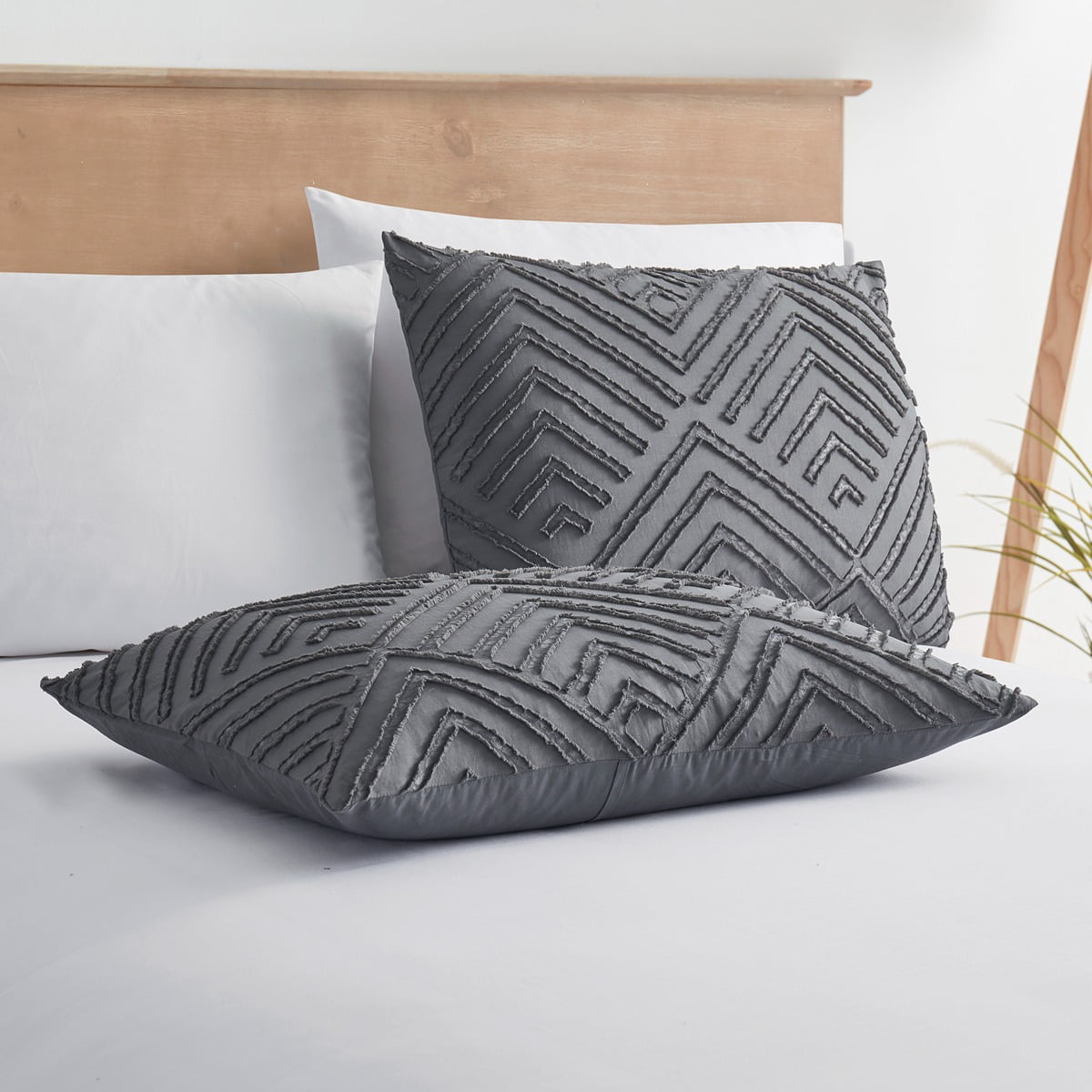 Nestl Boho 3 Piece Duvet Cover Set, Tufted Embroidery Double Brushed Duvet Cover with Button Closure with 2 Pillow Shams, Twin (68"x90") - Gray