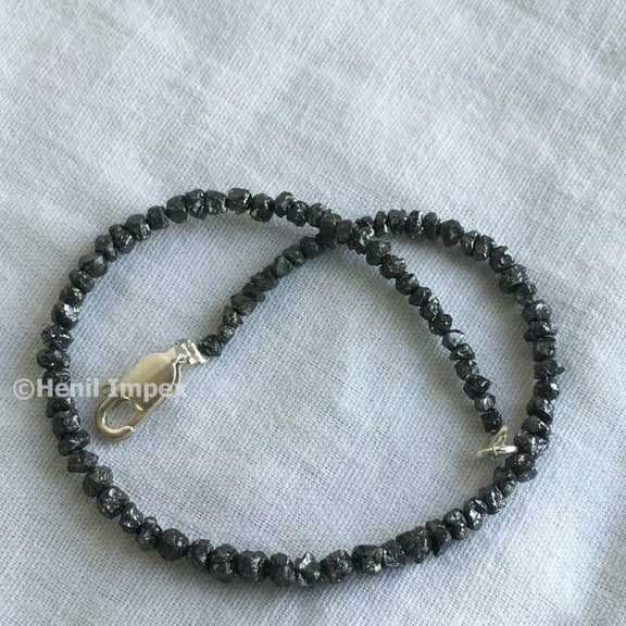 8.00 Ct Diamond Bracelet, Genuine Raw Diamond Bracelet Sterling Silver Clasp, Delicate Black Rough Diamond 6.50" Bracelet