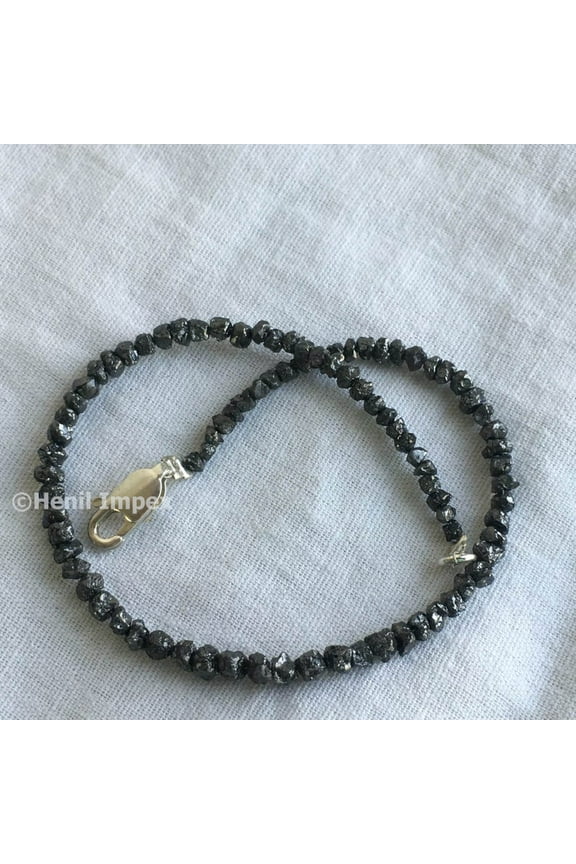 8.00 Ct Diamond Bracelet, Genuine Raw Diamond Bracelet Sterling Silver Clasp, Delicate Black Rough Diamond 6.50" Bracelet
