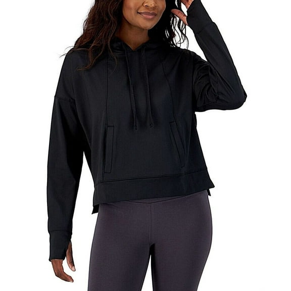 ID Ideology Womens Relaxed Solid Techy Hoodie Deep Black L