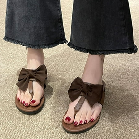 

Wavsuf Slippers for Women Flip Flops Bow Casual Summer Brown Slippers Size 7.5