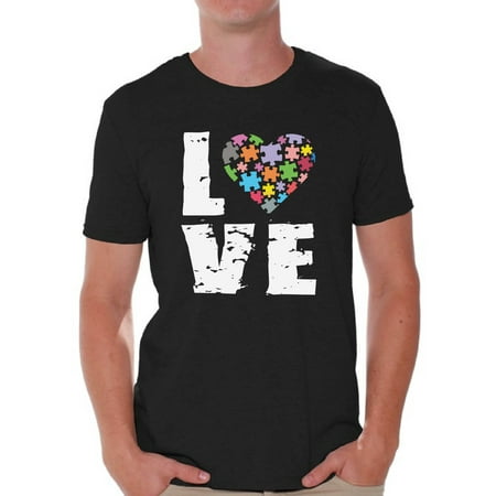 Awkward Styles Men's Love Puzzles Autism Awareness Graphic T-shirt Tops Autistic Support