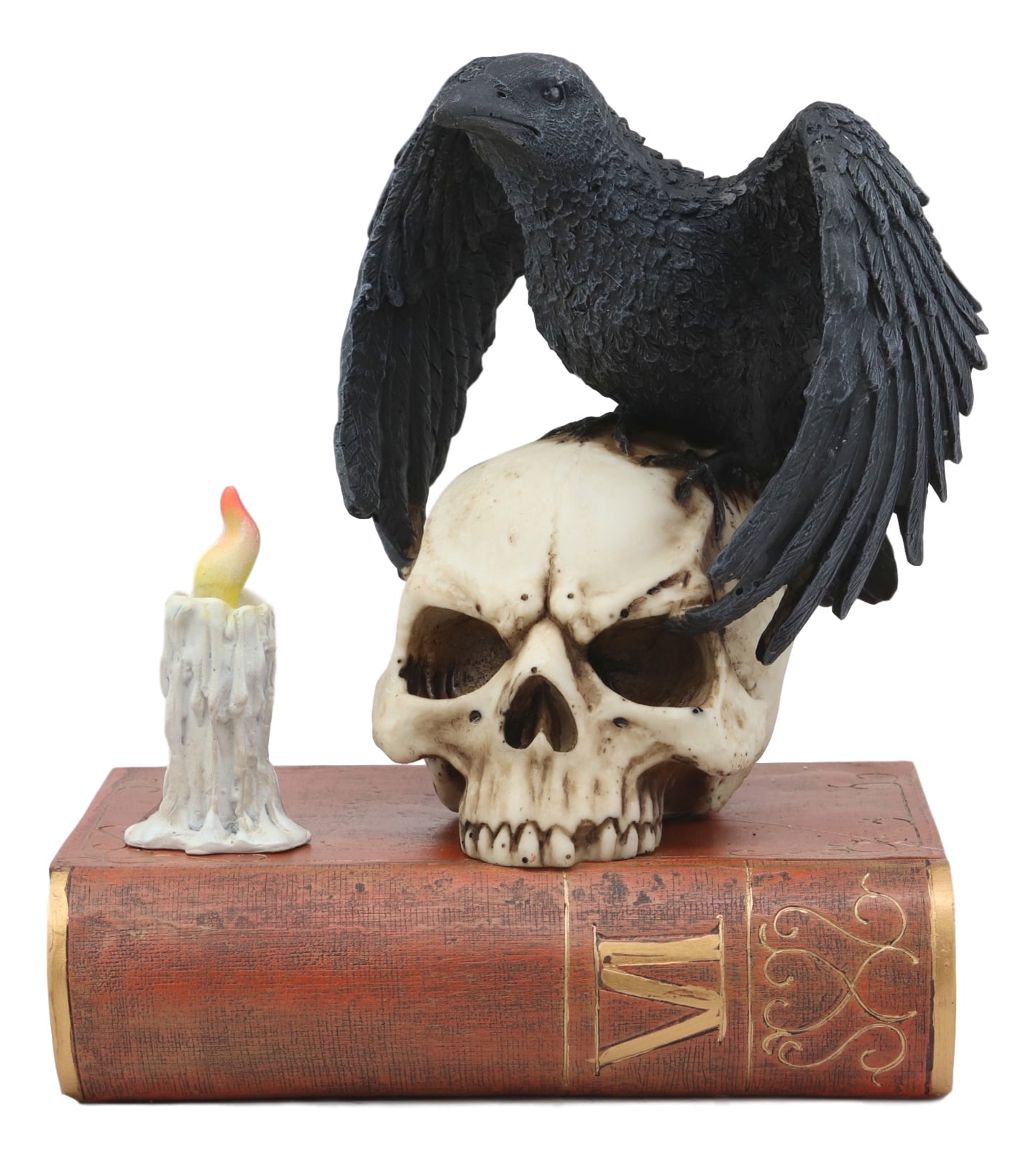 Ebros Gift Raven Crow Perching On Skull with Ancient Book Jewelry Trinket Box - Thumbnail 4