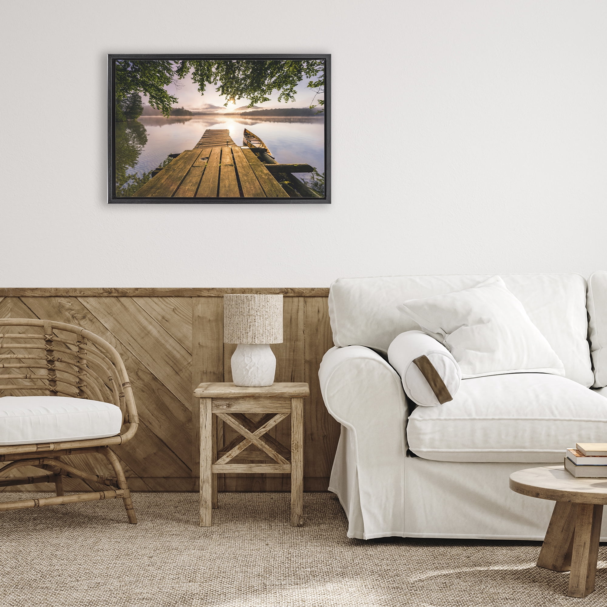 Stupell Industries Misty Morning Light on Lake Black Framed Floater Canvas Wall Art, design by Jonathan Zaharek