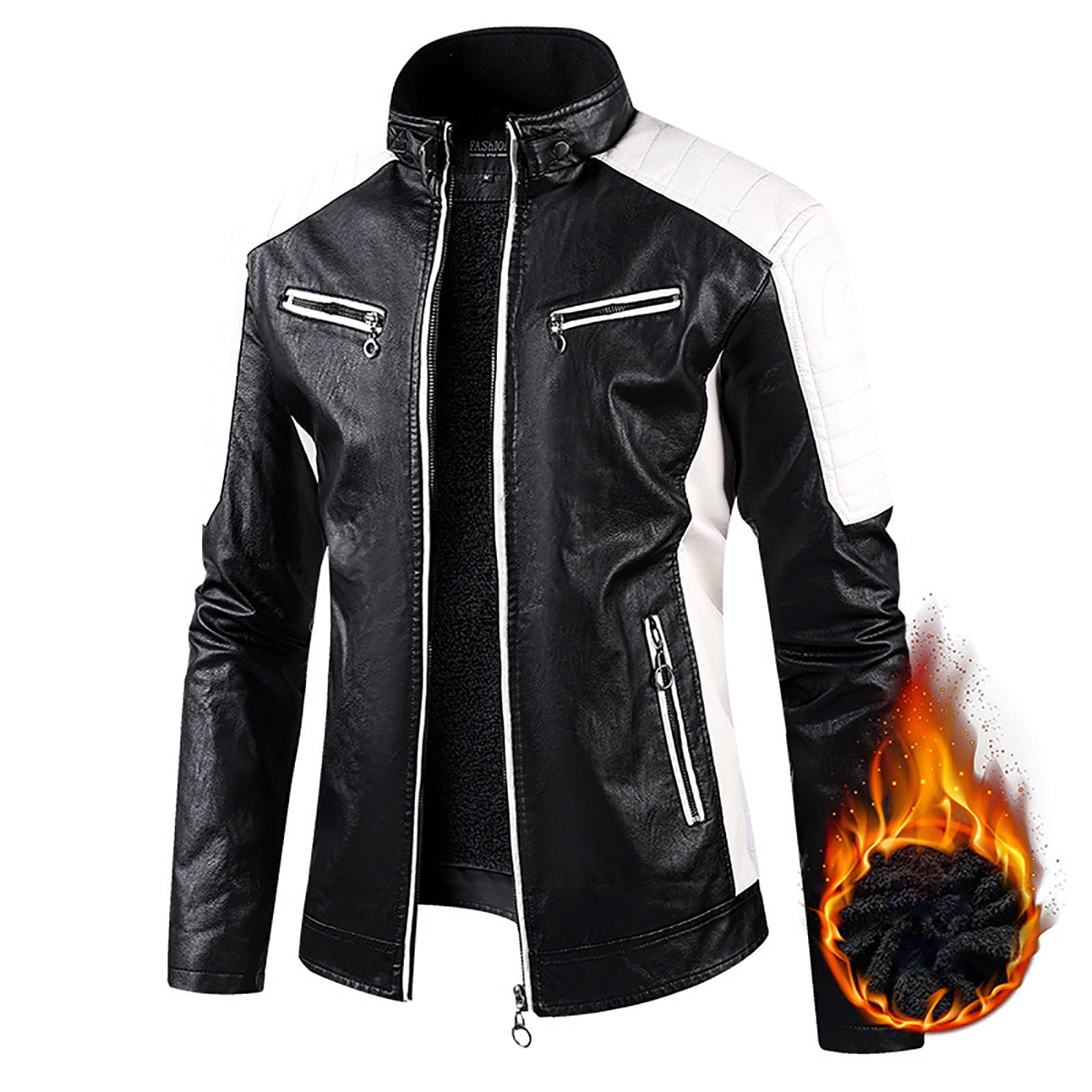 FRSASU Men's Casual Leather Jackets Stand Collar PU Leather Motorcycle Zipper Coat Biker Black